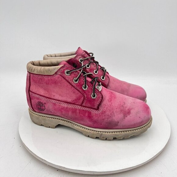 Timberland 22367 Nelli Women Size 7.5M Pink Nubuck Waterproof 4 Eye Chukka Boot - Picture 4 of 12